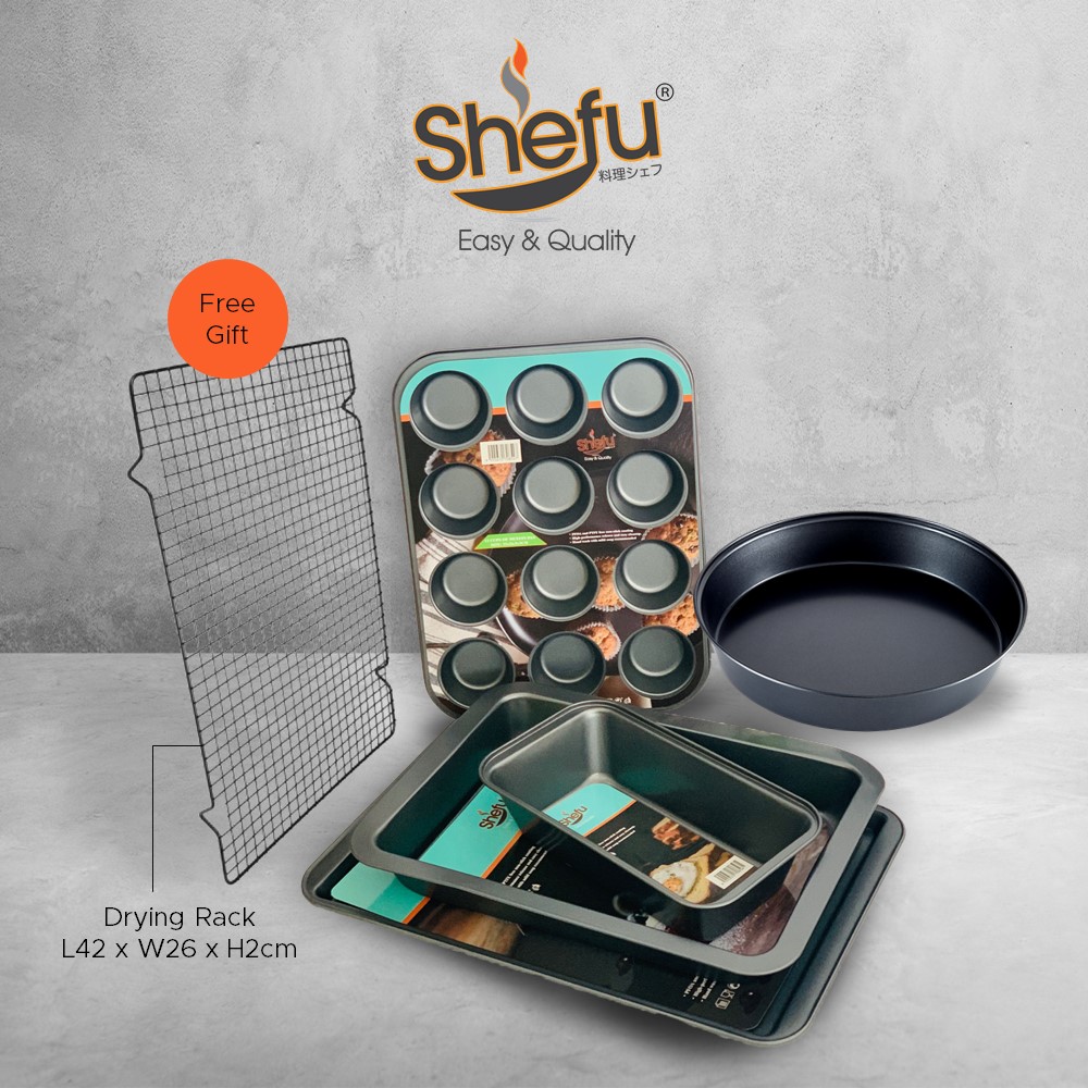 SHEFU 5-In-1 Non-Stick Bakeware Big Bundle Set With Drying Rack