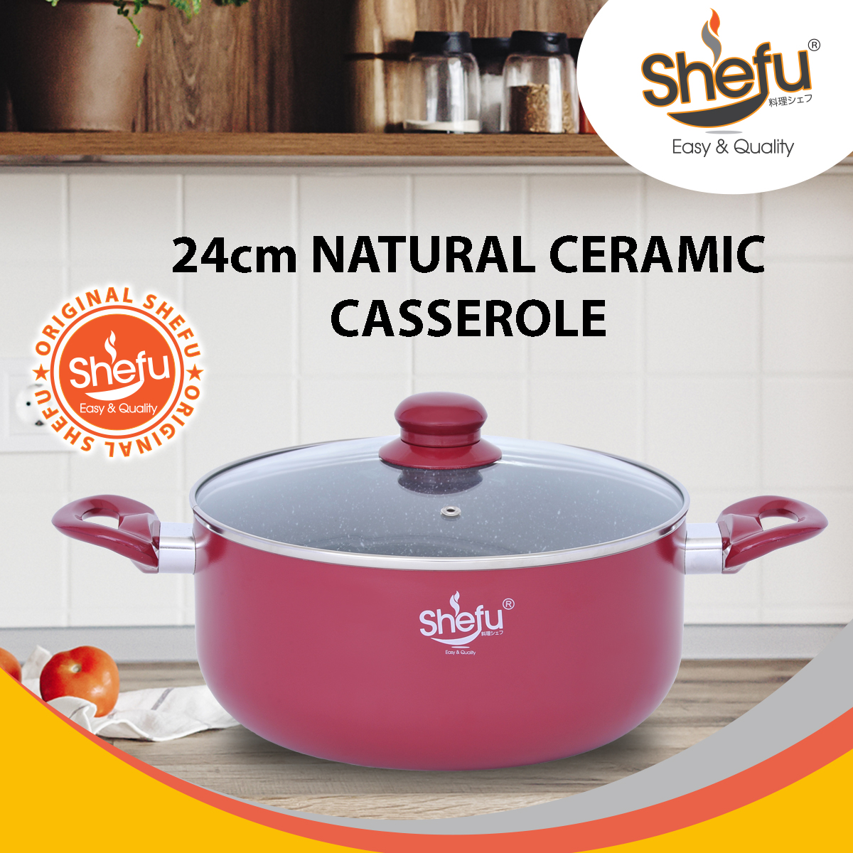 SHEFU 24cm NATURAL ECO NON STICK Ceramic Marble Coated Wok with double handles