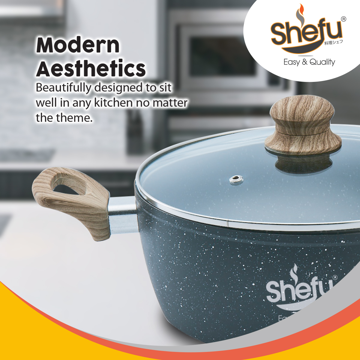 SHEFU 24cm Marble Stone Casserole With Tempered Glass Lid