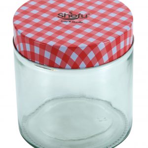SHEFU GLASS CANISTER 950ML CHECKED RED