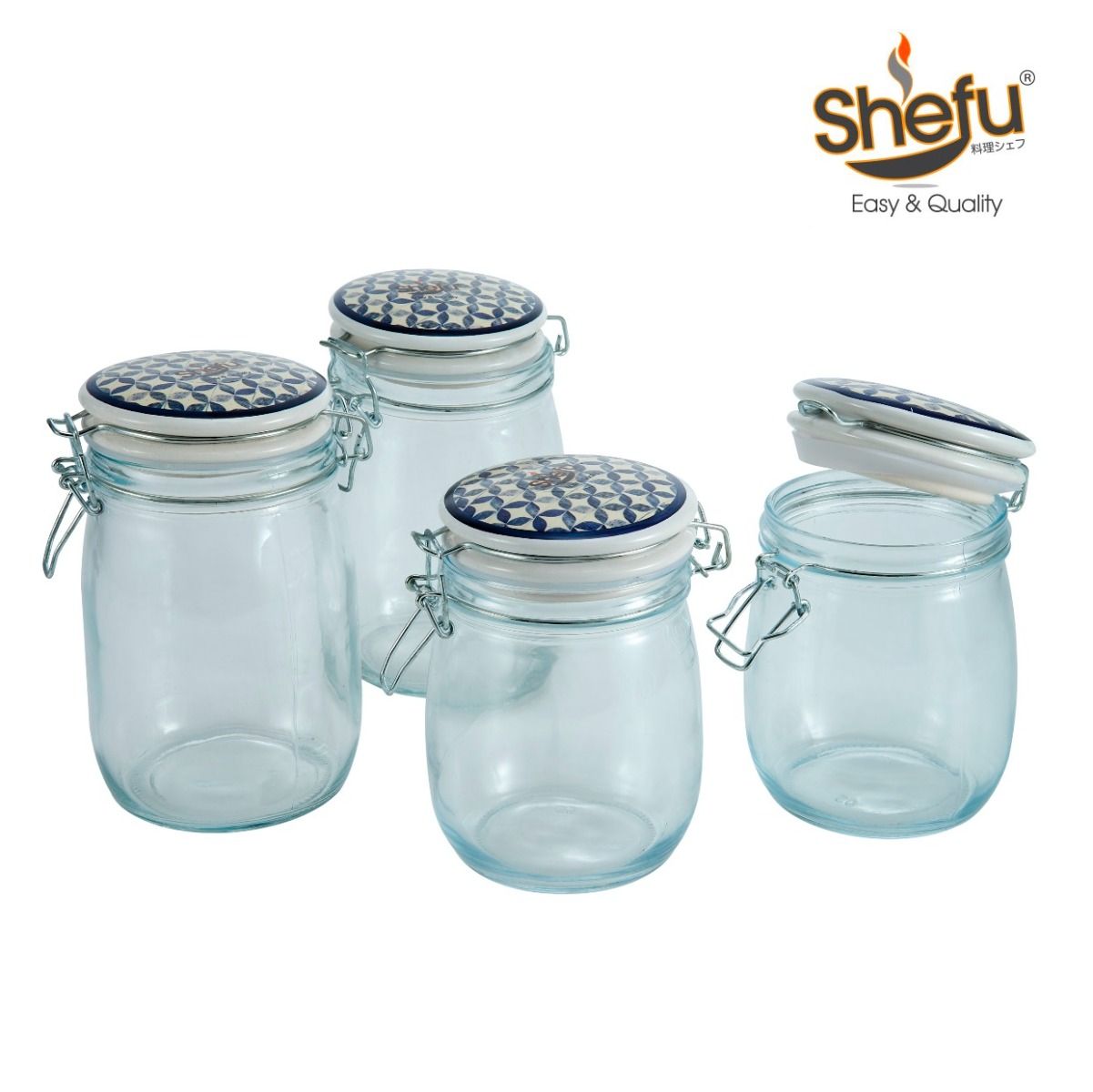 SHEFU 4-In-1 Glass Jar With Ceramic Lid Set 750ml/1000ml