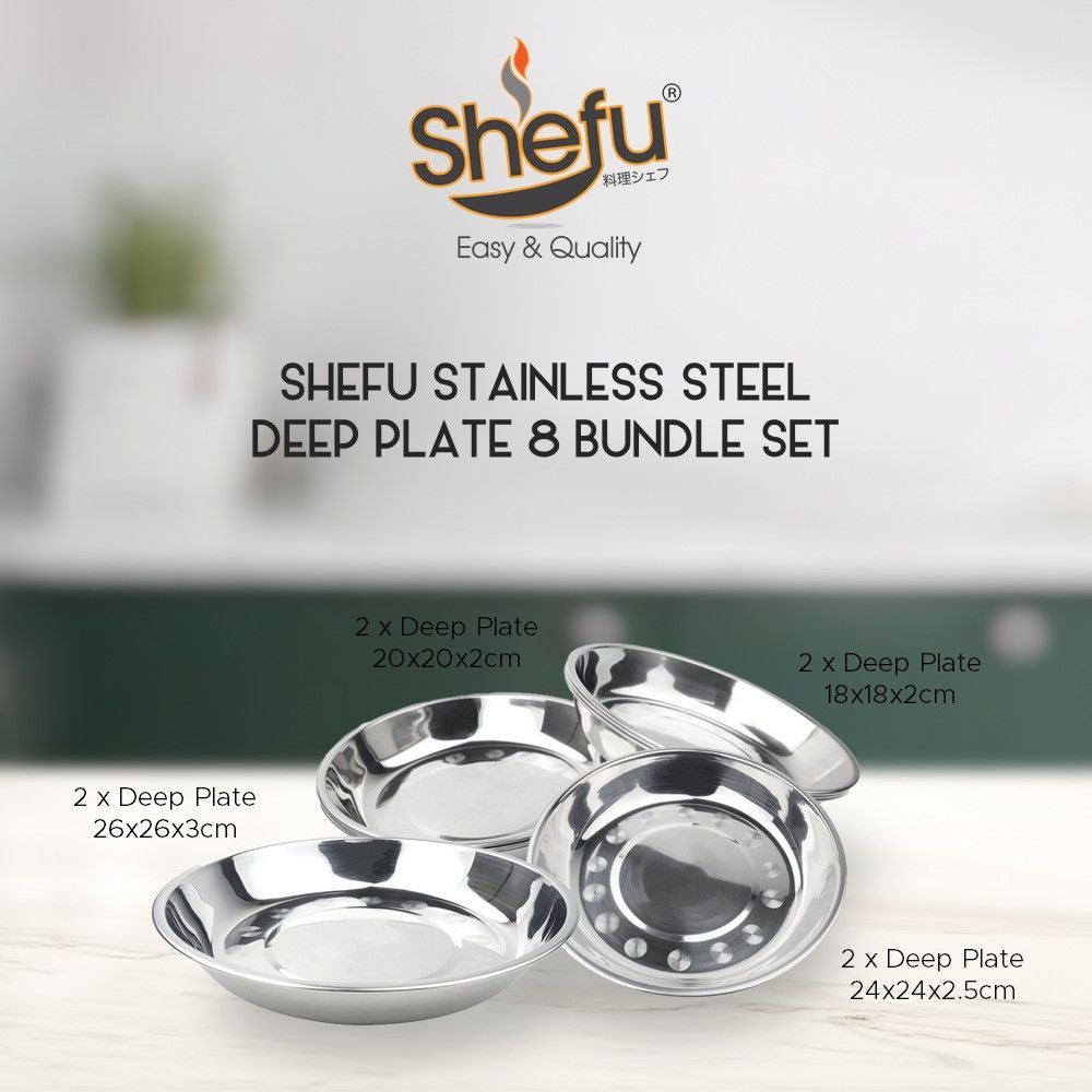 SHEFU 8pcs Stainless Steel Deep Plate Bundle Set